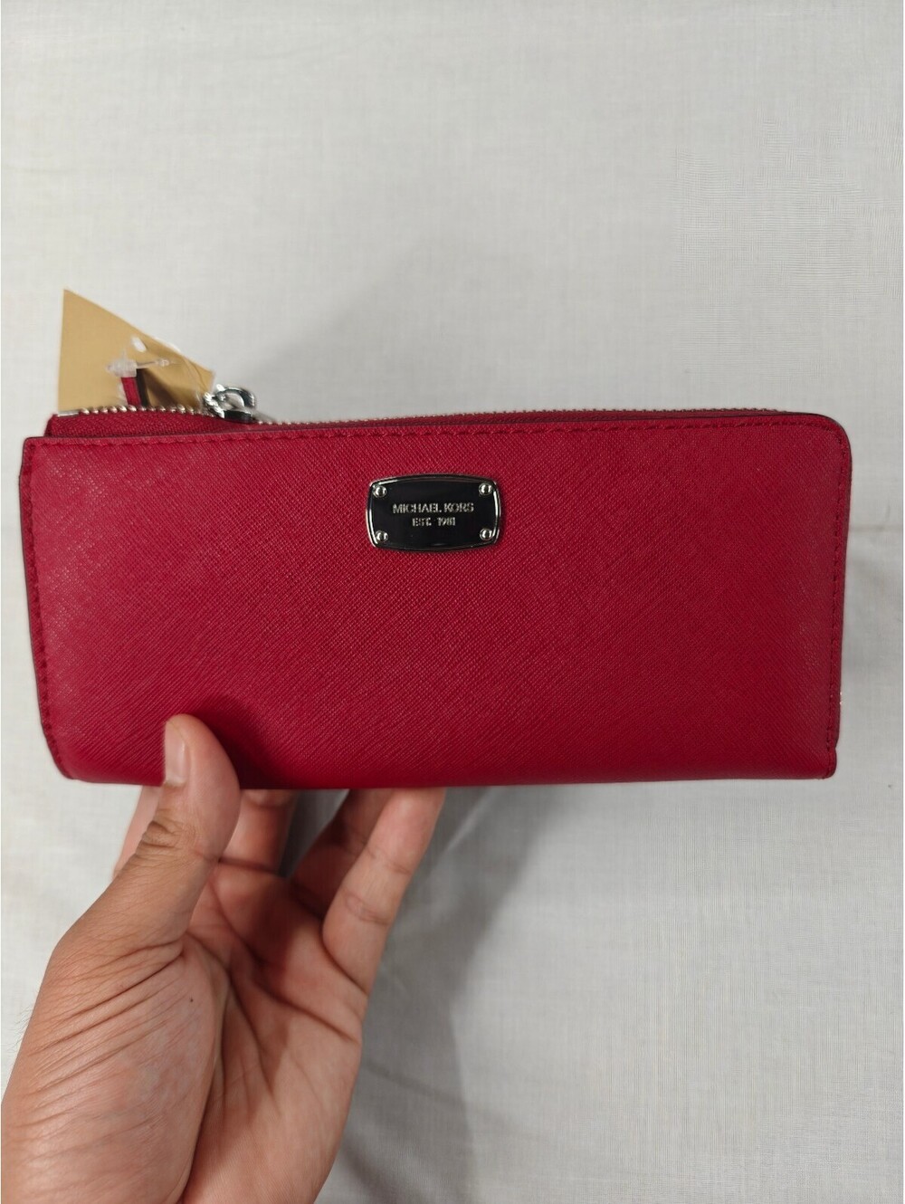 Michael Kors Jet Set Travel Large 3/4 Zip Wallet Cherry Red Leather NWT $148